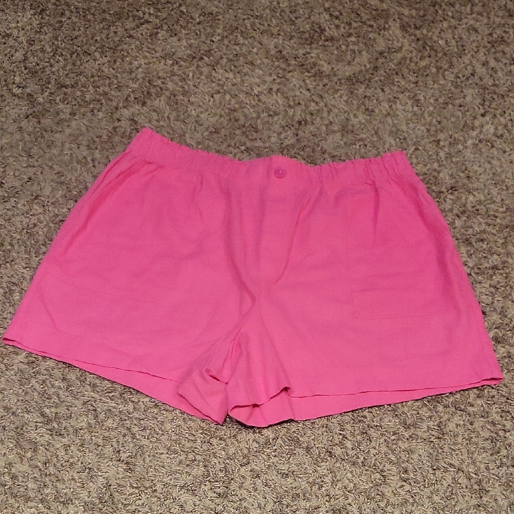 Loft Pink Casual Shorts Linen Pullon High Rise Beachy Coastal Barbiecore XL New
